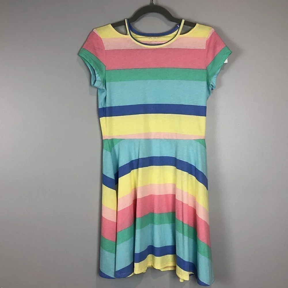 The Children's Place Short Sleeve Rainbow Dress Size 16 XXL NWT Cherry Blossom